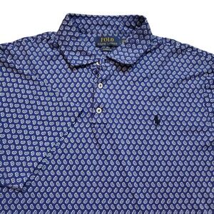 Polo Ralph Lauren Mens Large Blue Paisley Classic Fit Performance Polo Shirt